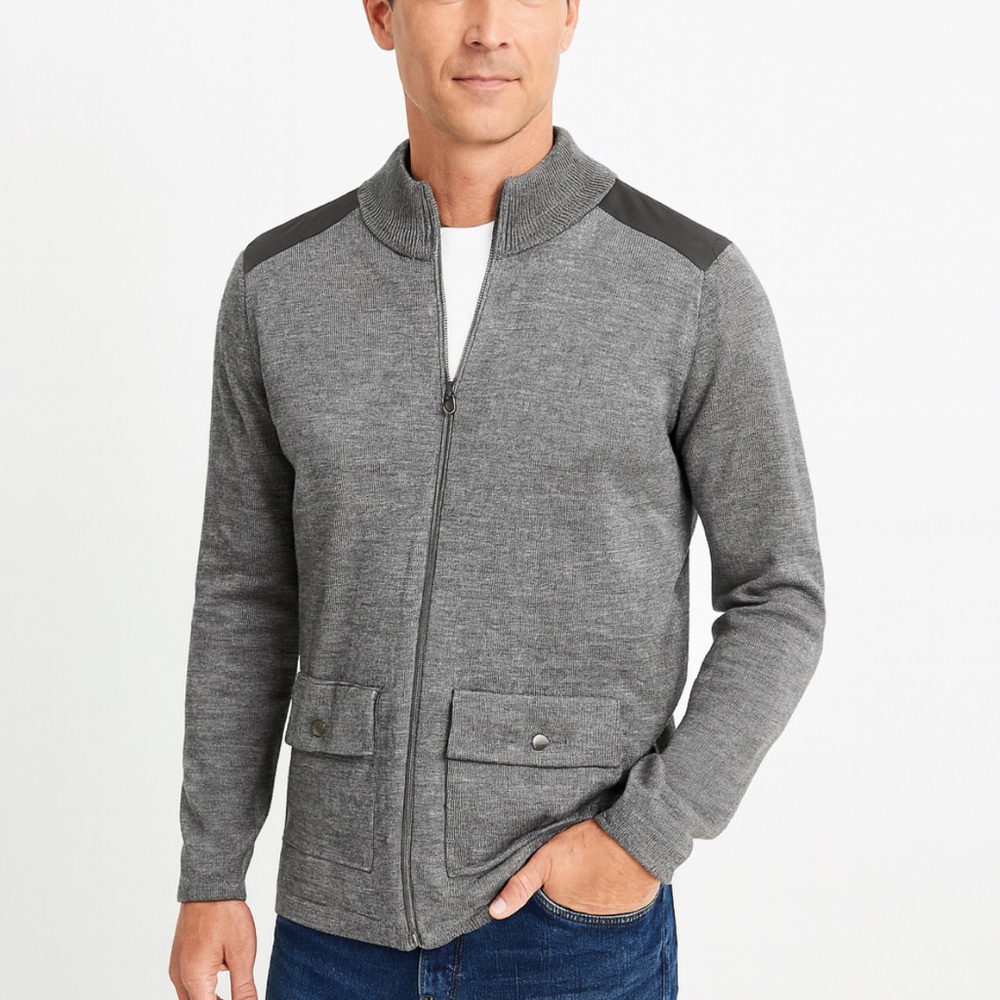 Michael Kors Men's Wool Blend Zip-Up Sweater in grey Size M
